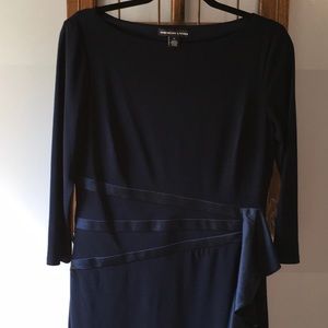 american living satin ruffle sheath dress